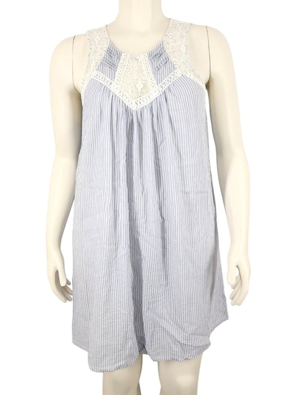 Women's Sequin Hearts Blue White Striped Lace Detail Sleeveless Dress Size XL